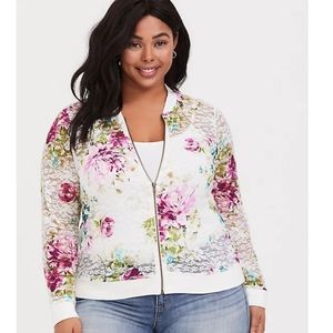 Torrid floral print lace bomber jacket